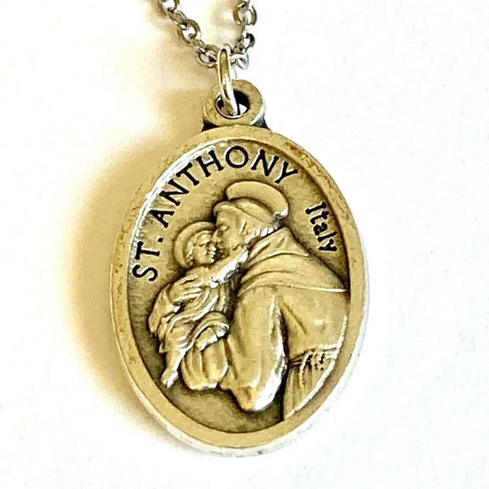 Vintage St Saint Anthony Necklace Medal Catholic 24